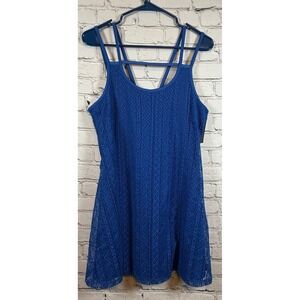 No‎ Comment M Blue Crochet Mini Dress Strappy Backless Casual Summer Dress